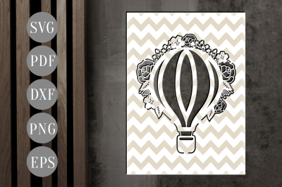 Hot Air Balloon Papercut Template, Floral Wedding Decor SVG, DXF, PDF