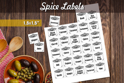 Black & White Vintage Herbs and Spices Labels