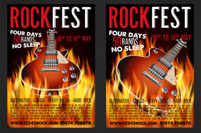 Hard Rock Festival Poster with Guitar on Fire.