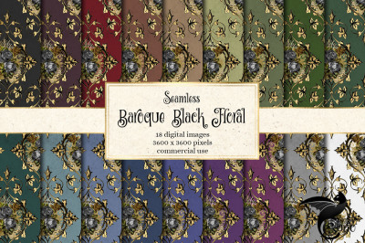 Baroque Black Floral Digital Paper