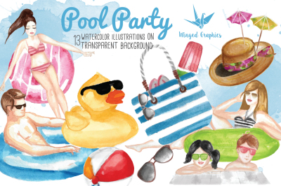 Pool/ Beach party watercolor illustrations