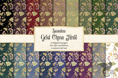 Gold China Floral Digital Paper