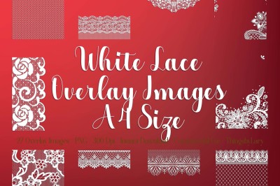 27 White Lace Border Frame Overlay Images A4 Size
