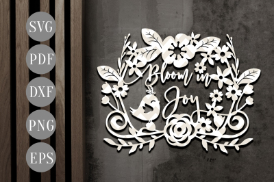 Bloom In Joy Papercut Template, Spring Clip art SVG, DXF, PDF