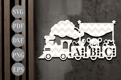 Nursery Toy Train Banner Papercut Template, ABC Clipart SVG, DXF, PDF