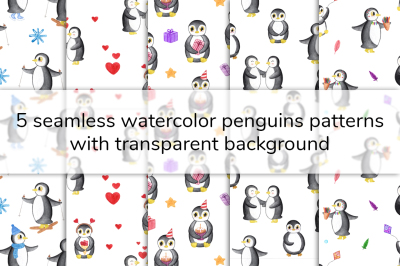 Watercolor Penguins patterns