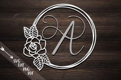 Floral rose wreath circle monogram frame svg dxf pdf cut digital file