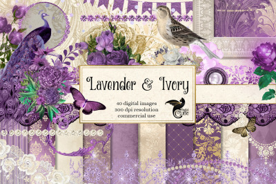 Lavender and Ivory Digital Scrapbook Kit