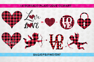 Buffalo Plaid Love Clipart - Love &amp; Valentine Svg Eps Png