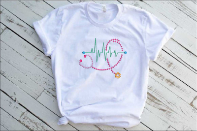 Heart Pulse Line Embroidery Design Valentine's Nurse Stethoscope 244b