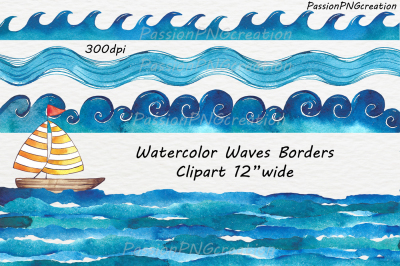   Watercolor Waves Borders Clipart