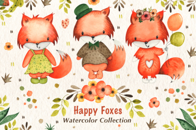 Happy Foxes Watercolor Collection