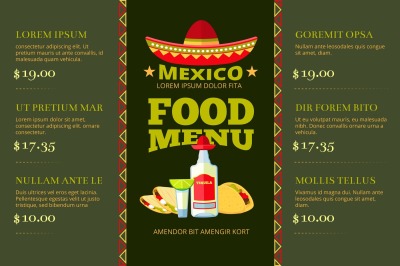 Mexican cuisine food restaurant menu vector template