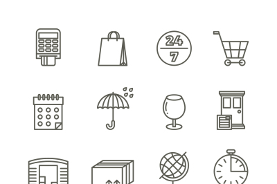 Delivery shipping logistics and cargo transport vector line icons