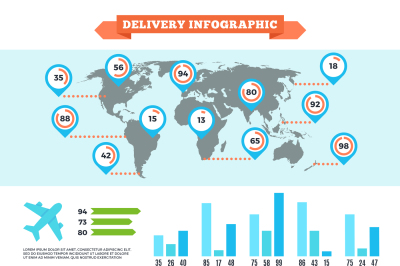 Logistics delivery shipping and cargo loading vector infographic with 