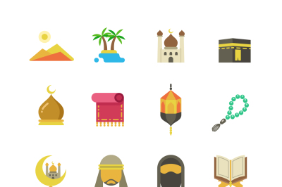 Arabic muslim culture vector icons. Arabian ramadan kareem Eid Mubarak