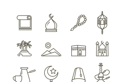 Islamic religion vector thin line icons