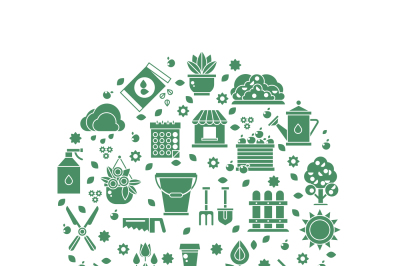 Gardening vector logo with garden tools icons