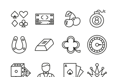 Gambling, casino, poker thin line vector simple icons