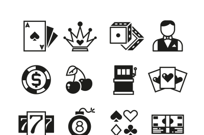 Lottery, roulette, casino, slot machine, gambling vector icons