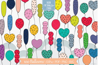 Colored Party Balloons | Hand drawn Birthday Doodles