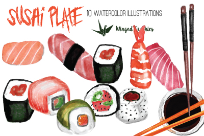 Sushi Plate watercolor illustrations