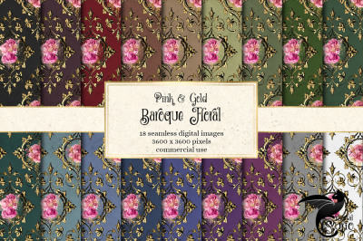 Baroque Pink and Gold Floral Digital Paper