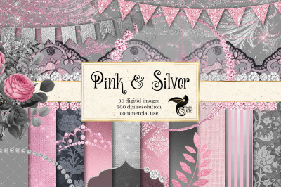 Pink and Silver Digital Scrapbook Kit