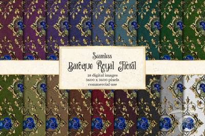 Baroque Royal Blue Floral Digital Paper