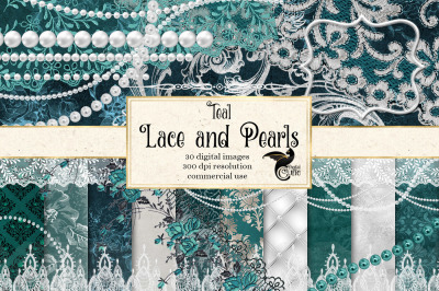 Teal Lace and Pearls digital scrapbook kit