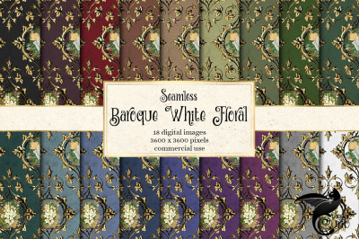 Baroque White Floral Digital Paper