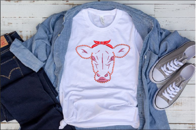 Cow Head whit Bandana Embroidery Design Farm Milk Heifer outline 245b