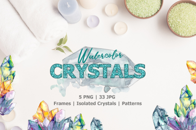 Crystals blue and yellow Watercolor png