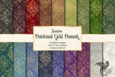 Distressed Gold Damask Digital Paper