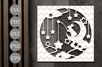 Bunny In The Star Papercut Template&2C; Easter Rabbit SVG&2C; DXF&2C; PDF