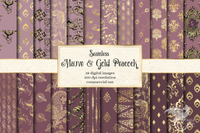 Mauve & Gold Peacock Digital Paper