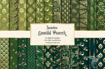 Emerald Green Peacock Digital Paper