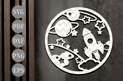 Rocket Space Papercut Template, Cute Nursery SVG, DXF, PDF