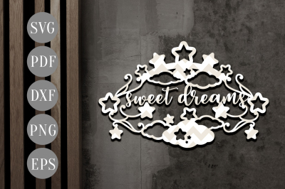 Sweet Dream Papercut Template, Cute Room Decor SVG, DXF, PDF
