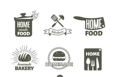 Retro kitchen cooking at home and handmade vector badges and logos