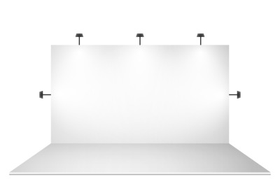 Blank white trade show booth with lighting