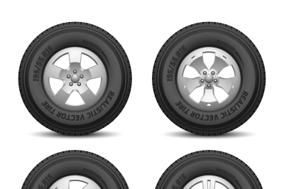 Truck and car wheels with tires and disk vector illustration