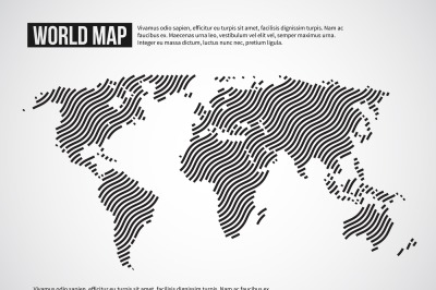 World map of wavy lines. Abstract globe continents topography vector i