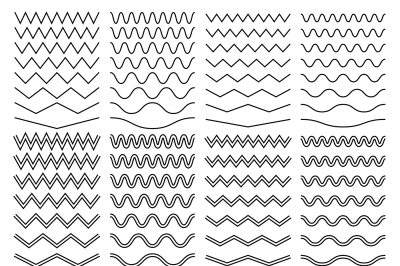 Curvy waves and zigzag striped lines and round jagged frames vector se