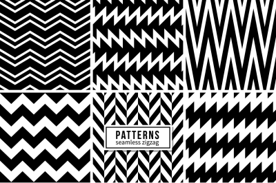 Zigzag vector patterns. Black and white regular striped geometric text