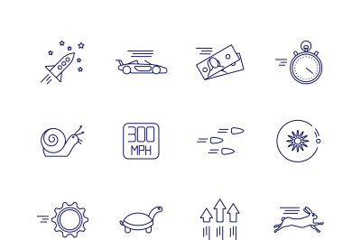 Motion and speed linear icons. Slow and fast vector signs