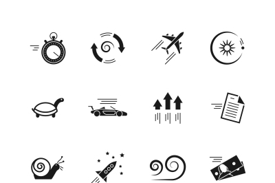 Velocity, speed and performance vector icons isolated on white backgro