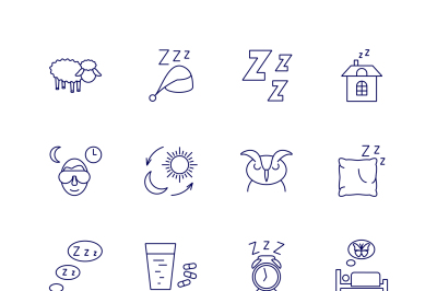 Sleeping icons isolated on white background. Relax and night rest vect