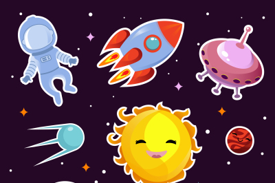 Space vector fashion patch badges with planets&2C; stars and alien spaces