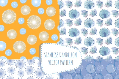 Vector seamless patterns with dandelions. Endless spring fabric decora